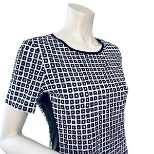 Reed white & black retro mid century square short sleeve midi shirt dress Medium